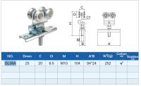 GL06A тележка для подвесных ворот с пластиной крепления с 4-мя роликами 25 мм.
