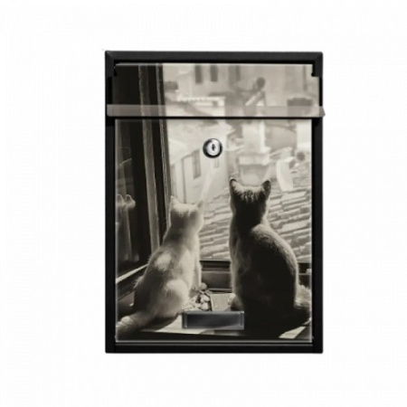 65.373 ящик почтовый уличный черный с принтом Коты в окне