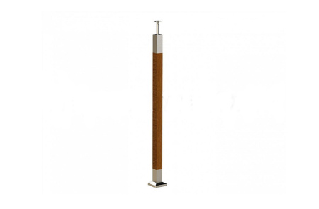 Стойка готовая 40х40х950 деревянная нелакированная, со вставками из нерж стали