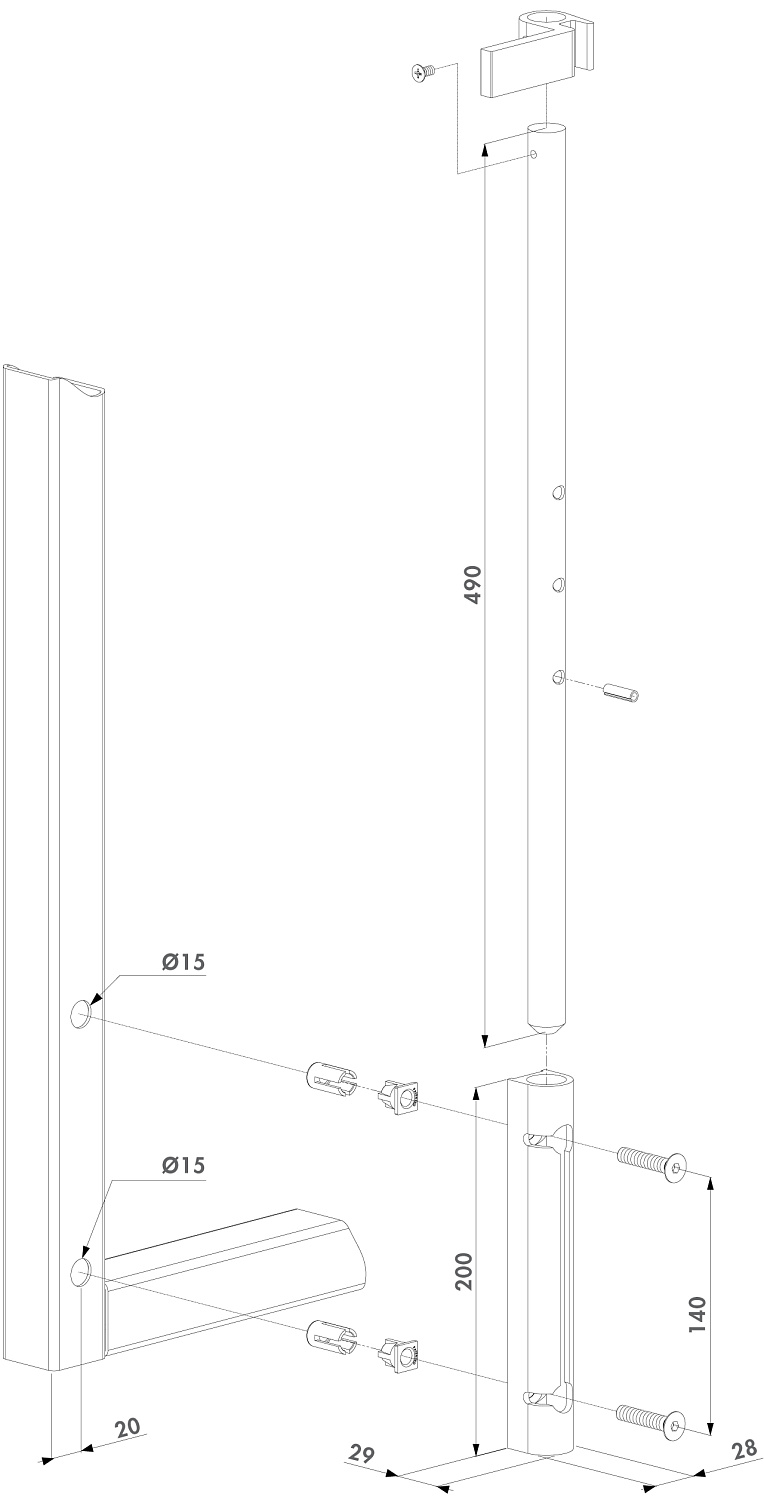 VSF-K-ALUMQF1BL Стандартный вертикальный засов со стержнем из стали горячей оцинковки