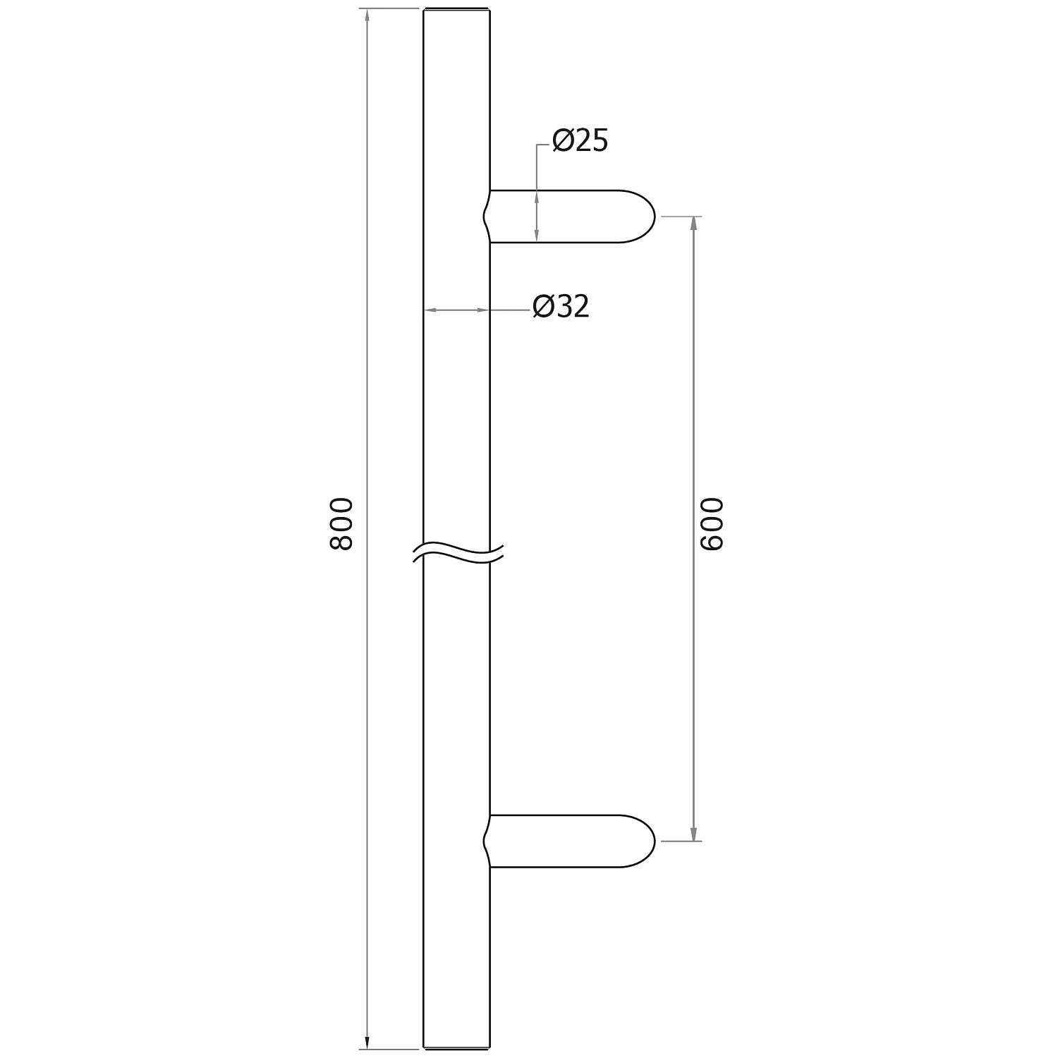 N64.PDO45800.4US Двусторонняя ручка, круглая 45°, 32x800 мм (AISI 304, универсальная, матовая)