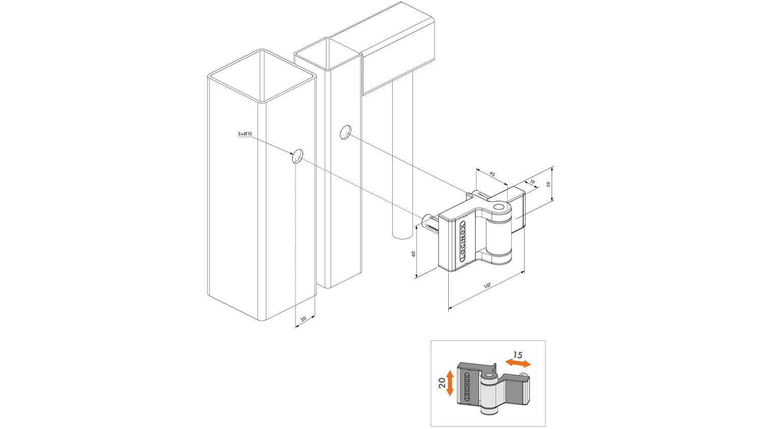PUMA-9005 компактная петля с регулировкой в двух направлениях и углом открывания до 180°