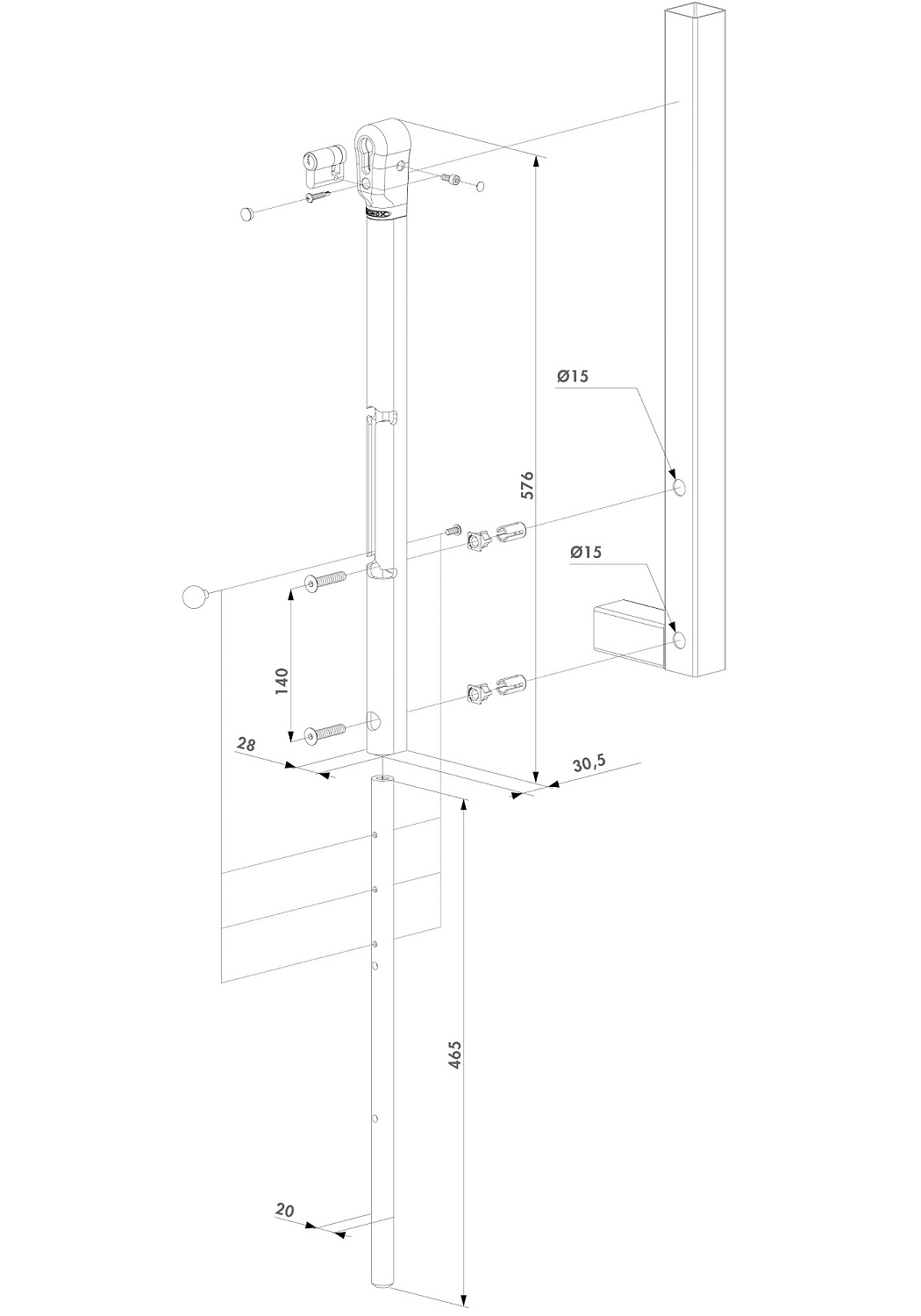 KEYDROPKZILVQF1G21Z Запираемый нижний фиксатор для распашных ворот или калитки